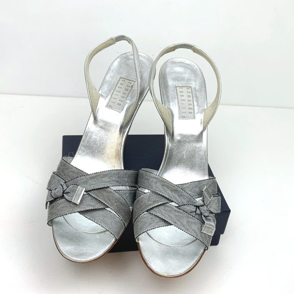 Edmundo Castillo  Metallic Silver Sandals Heels Italy Sz 8B